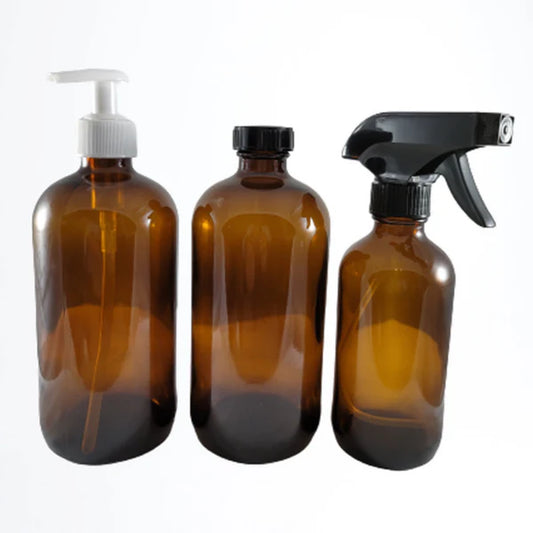 Amber Glass Bottle With Trigger Spray Pump / Phenolic Cap Or Lotion Pump