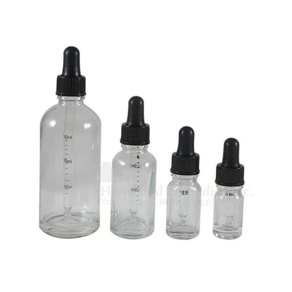 Clear Glass Rounds bottles w/ Glass Droppers