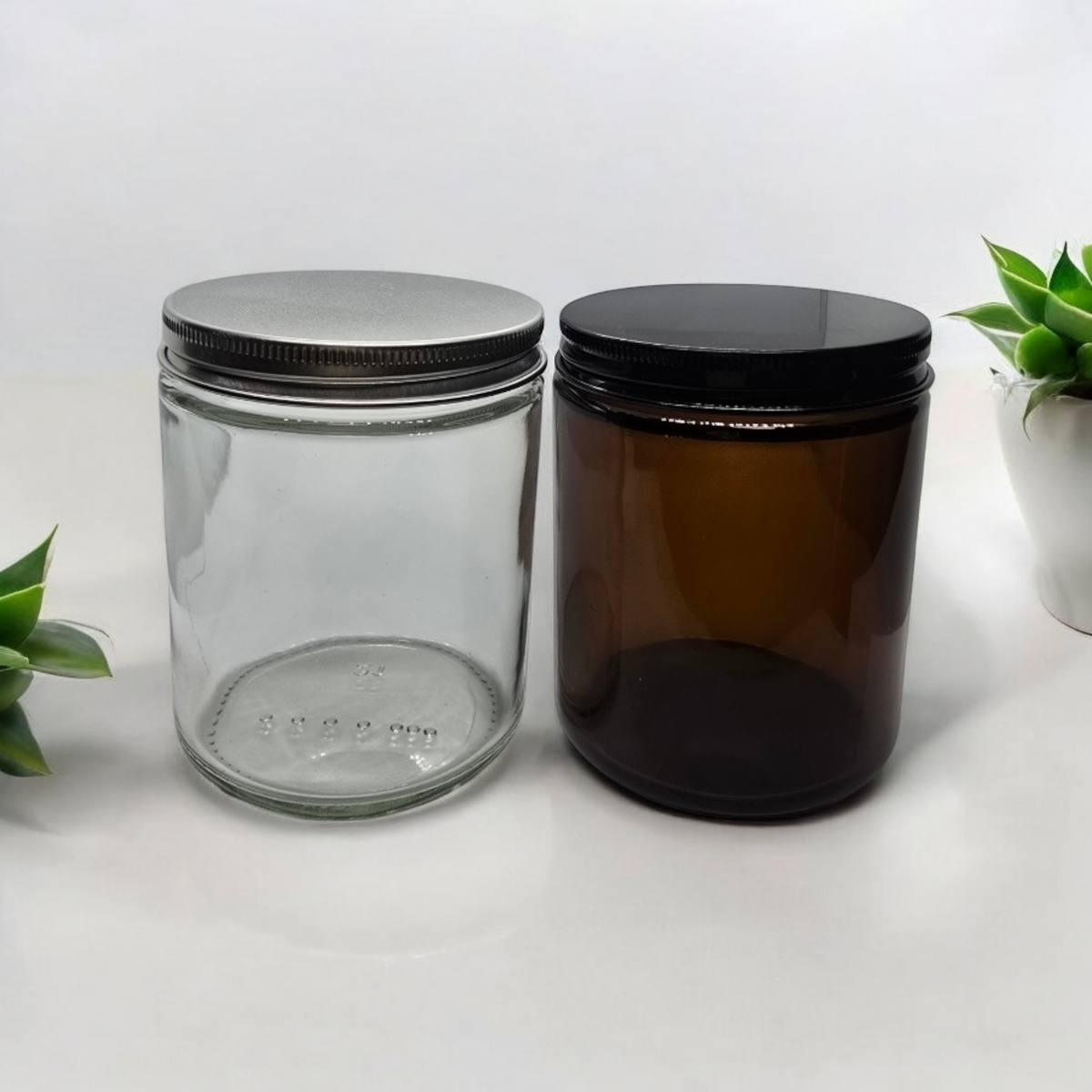 Candle Glass Jars with silver/black cap 9 oz