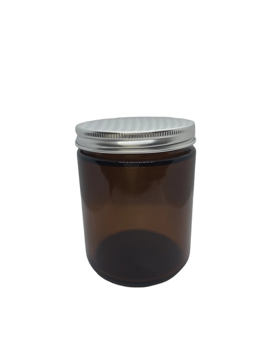 Amber glass Jars with silver/black cap 9 oz